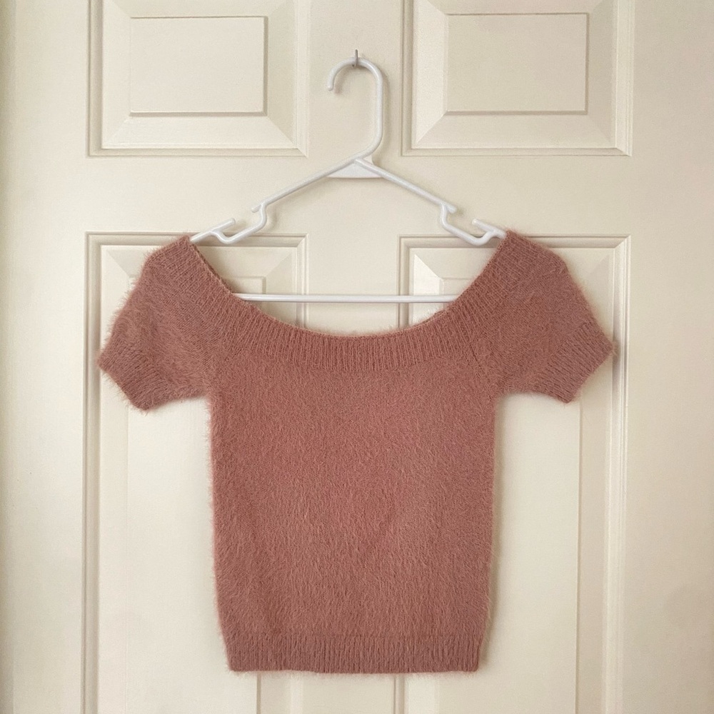 Kendall & Kylie Light Pink Fuzzy Crop Top